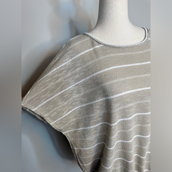 Sz L Max Studio tan white striped boat neck blouse cinched adjustable waist - Picture 7 of 8